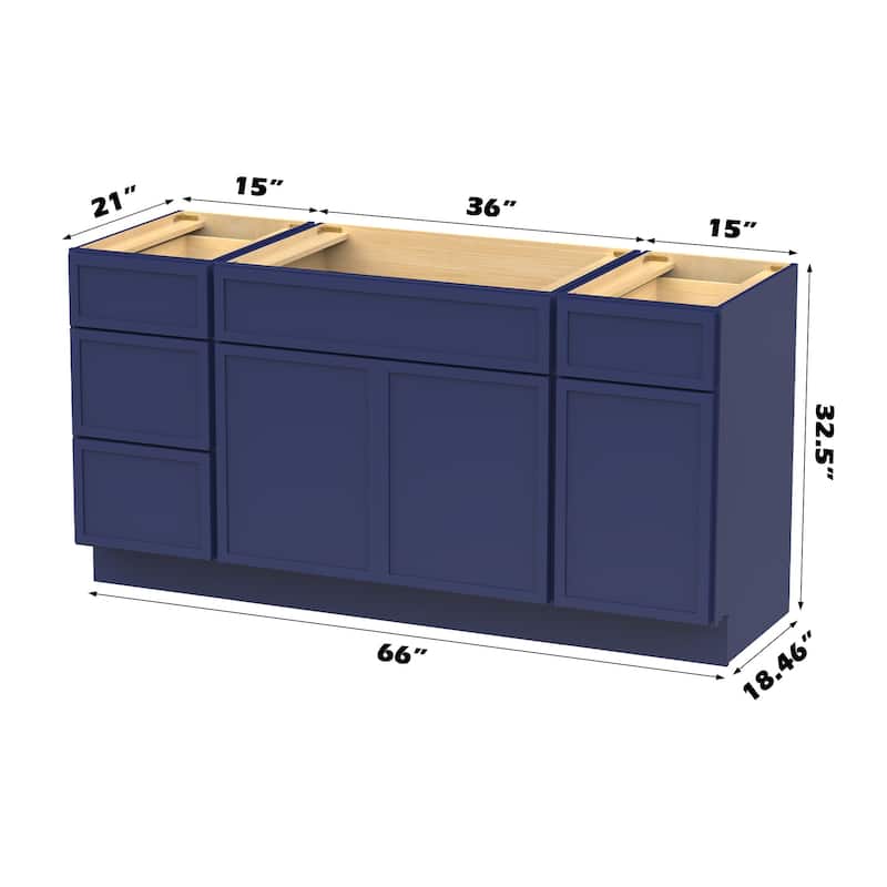 Vanity Art 66" Birch Freestanding Bathroom Vanity Cabinet without Top