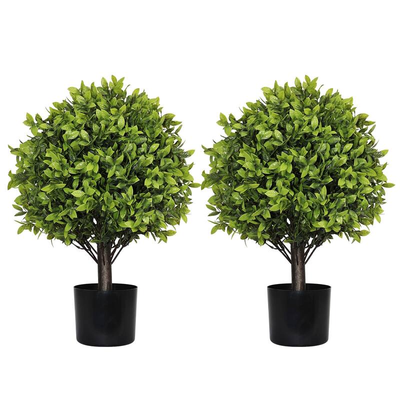 22in Artificial Boxwood Topiary Ball Trees in Pots for Indoor Outdoor Home Garden Decor 2pcs/set - Green