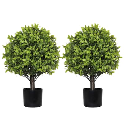 22in Artificial Boxwood Topiary Ball Trees in Pots for Indoor Outdoor Home Garden Decor 2pcs/set