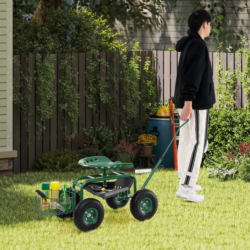 Costway Garden Cart Rolling Work Seat Wagon Scooter for Planting with - See Details