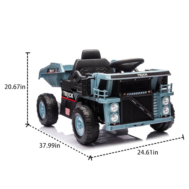 12V Kids Ride On Dump Truck with Remote Control, Electric Dump Bed, Bluetooth Music, LED Lights, Speed & Volume Adjustment
