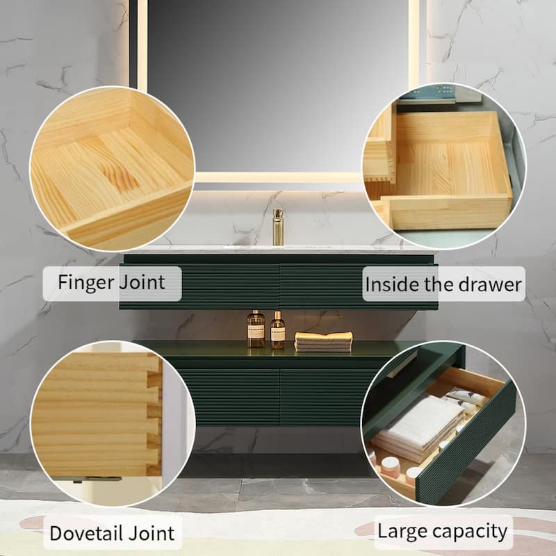 Modland 36''/48'' Floating Bathroom Vanity with ETL-Certified LED Lighting, Soft-Close Drawers & Waterproof, Green
