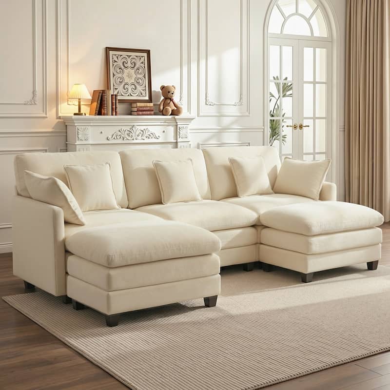 MCombo 111.8'' Modular Sectional Sofa Couch with Reversible Ottoman for Living Room, L Shaped Sofa, FSC Certified