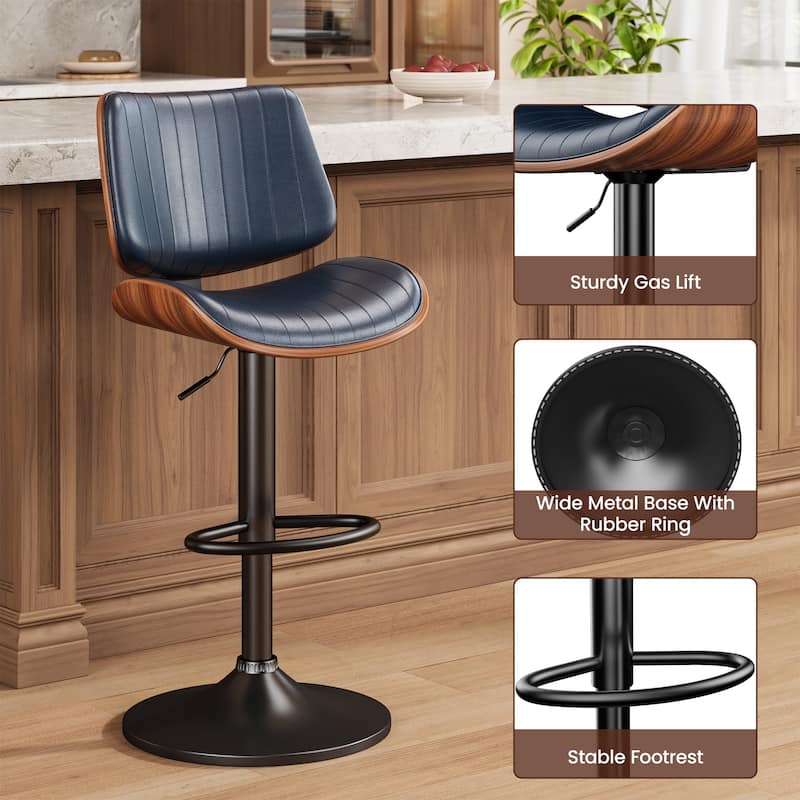 Swivel Adjustable Height Counter Stools, Bar Stools with Backs - 20" W X 18"D X 24-33" H