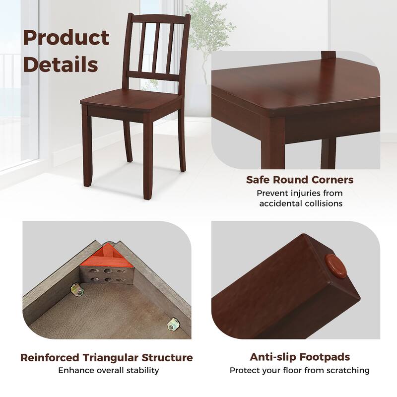 Gymax Wood Dining Chair Set of 4 w/ Rubber Wood Legs Curved Backrest