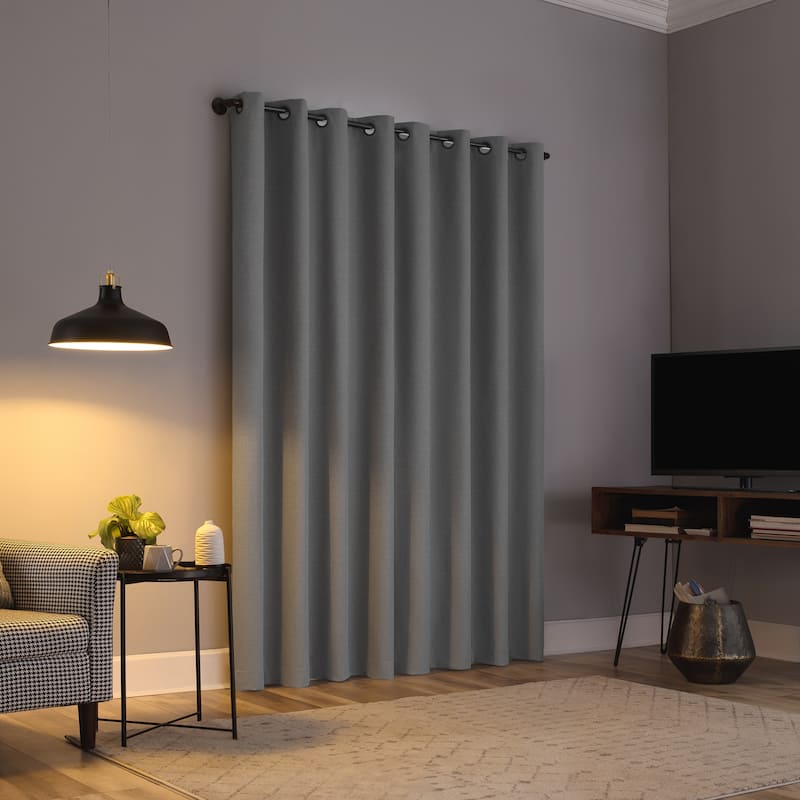 Sun Zero Channing Grid Texture Draft Shield Fleece Insulated Total Blackout Grommet Curtain Panel, Single Panel