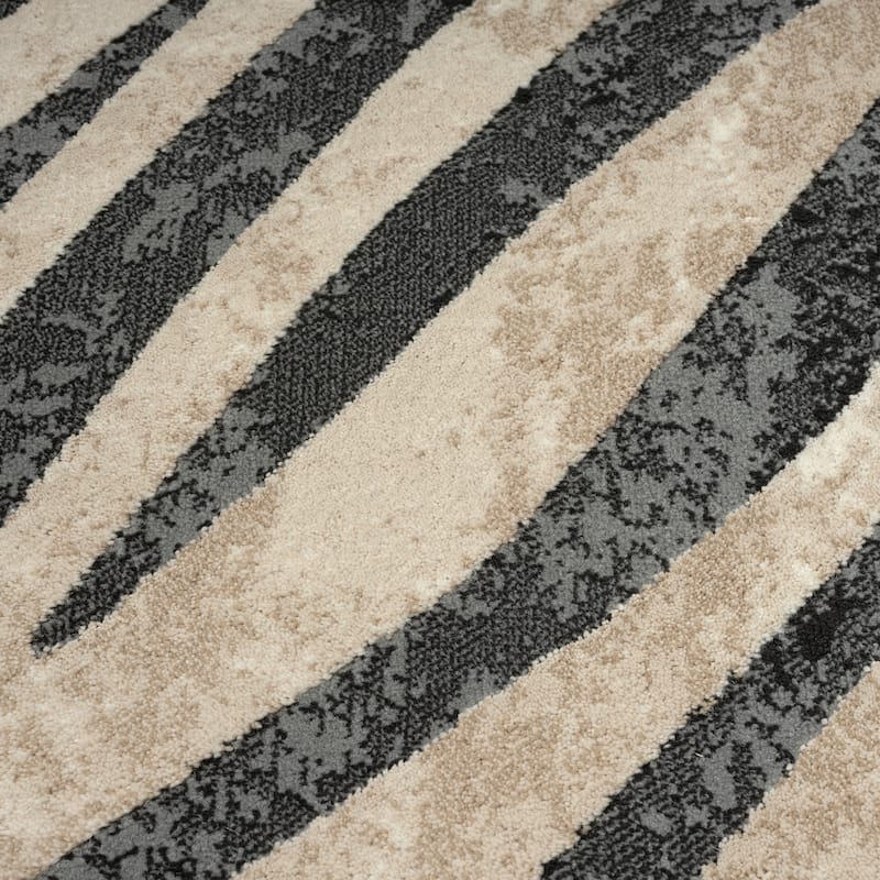 Abani Rugs TER160A Beige Black Diagonal Zebra Pattern Area Rug