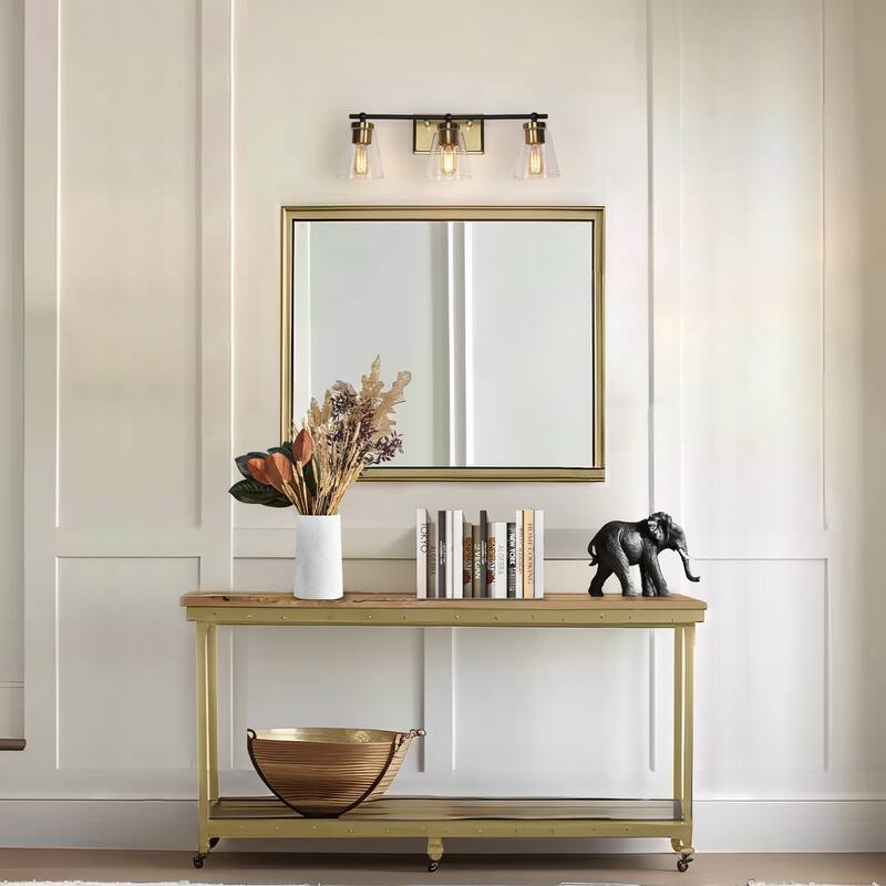 Modern 3/4-Light Black Gold Bathroom Vanity Lights Cone Glass Wall Sconce