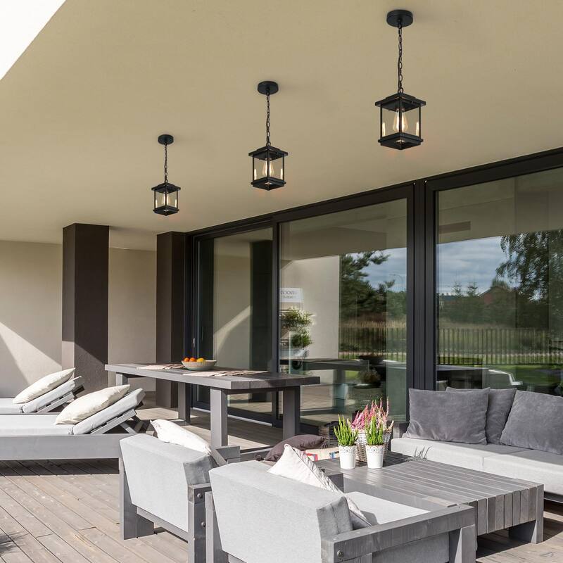Modern Farmhouse Black 1-Light Outdoor Wall Sconces Glass Patio Lantern