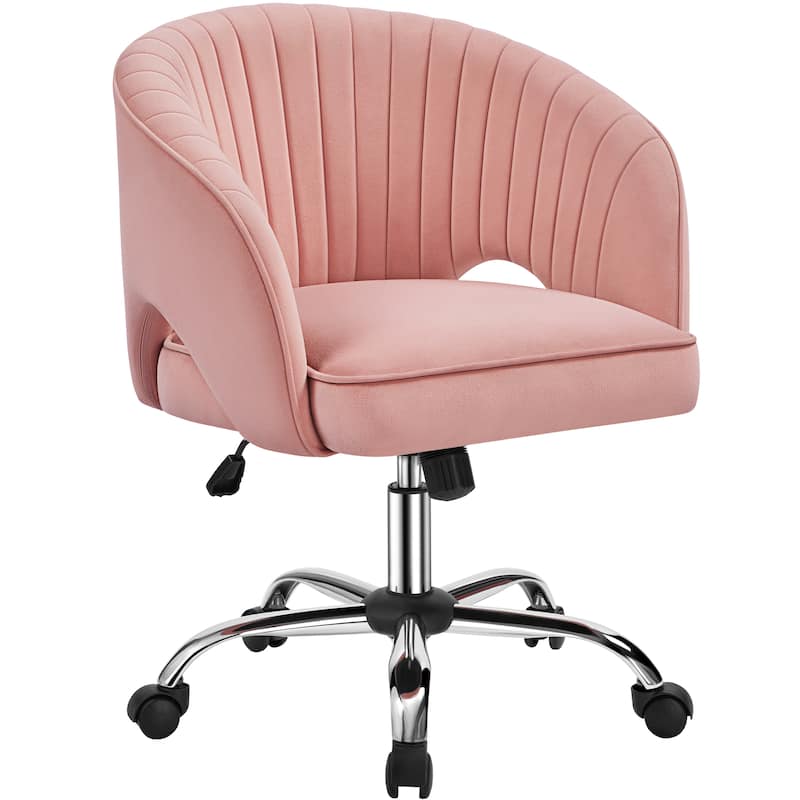 Yaheetech Velvet Office Chair with Tufted Barrel Back, Rolling Wheels, Adjustable Seat Height