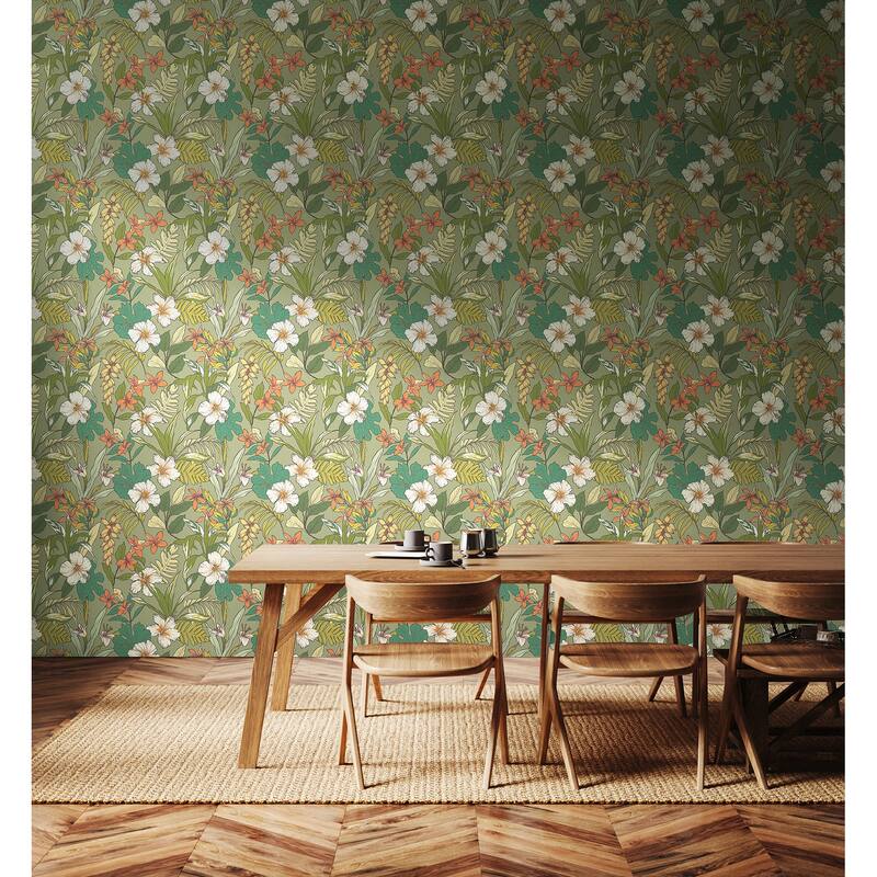 Hoopla Walls Oasis Olive and Citrus Peel and Stick Wallpaper - N/A
