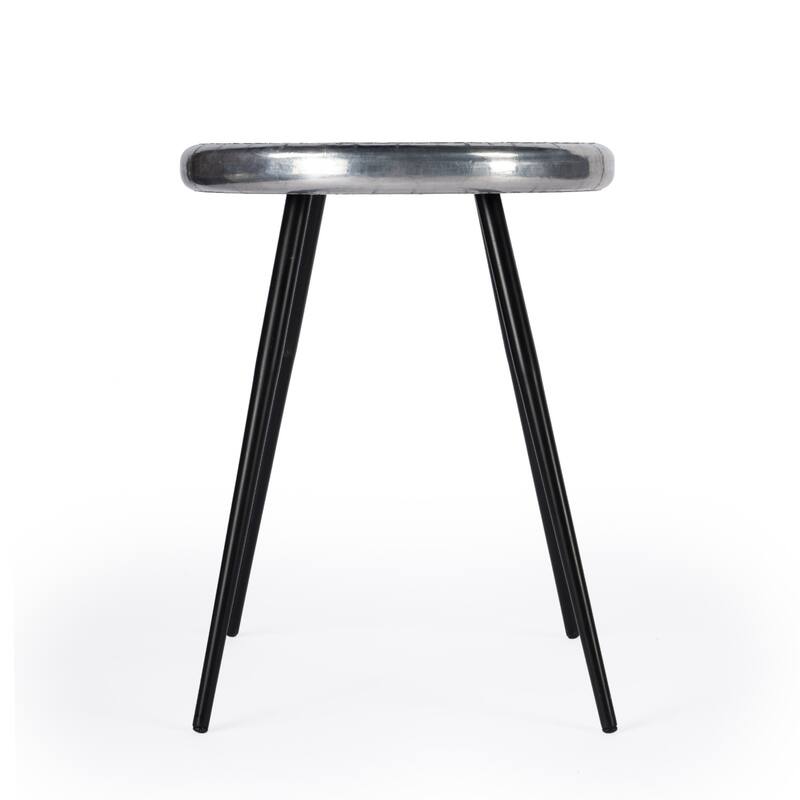 23" Distressed Silver Round Side Table with Iron Base and Patchwork Wood Top for Living Room - 23.25"H x 18"L x 18"W