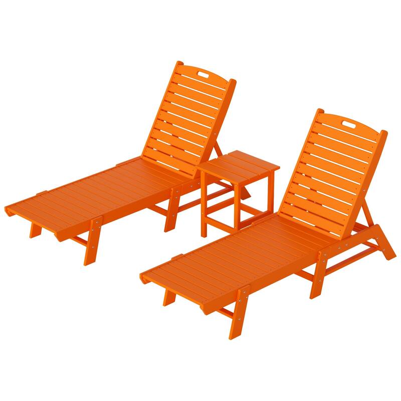Laguna Hdpe All Weather Outdoor Patio Pool Reclining Armless Chaise Lounges With Square Side Table (3-Piece Set)