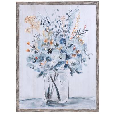 Flower Bouquet in a Glass Vase Print on Wood