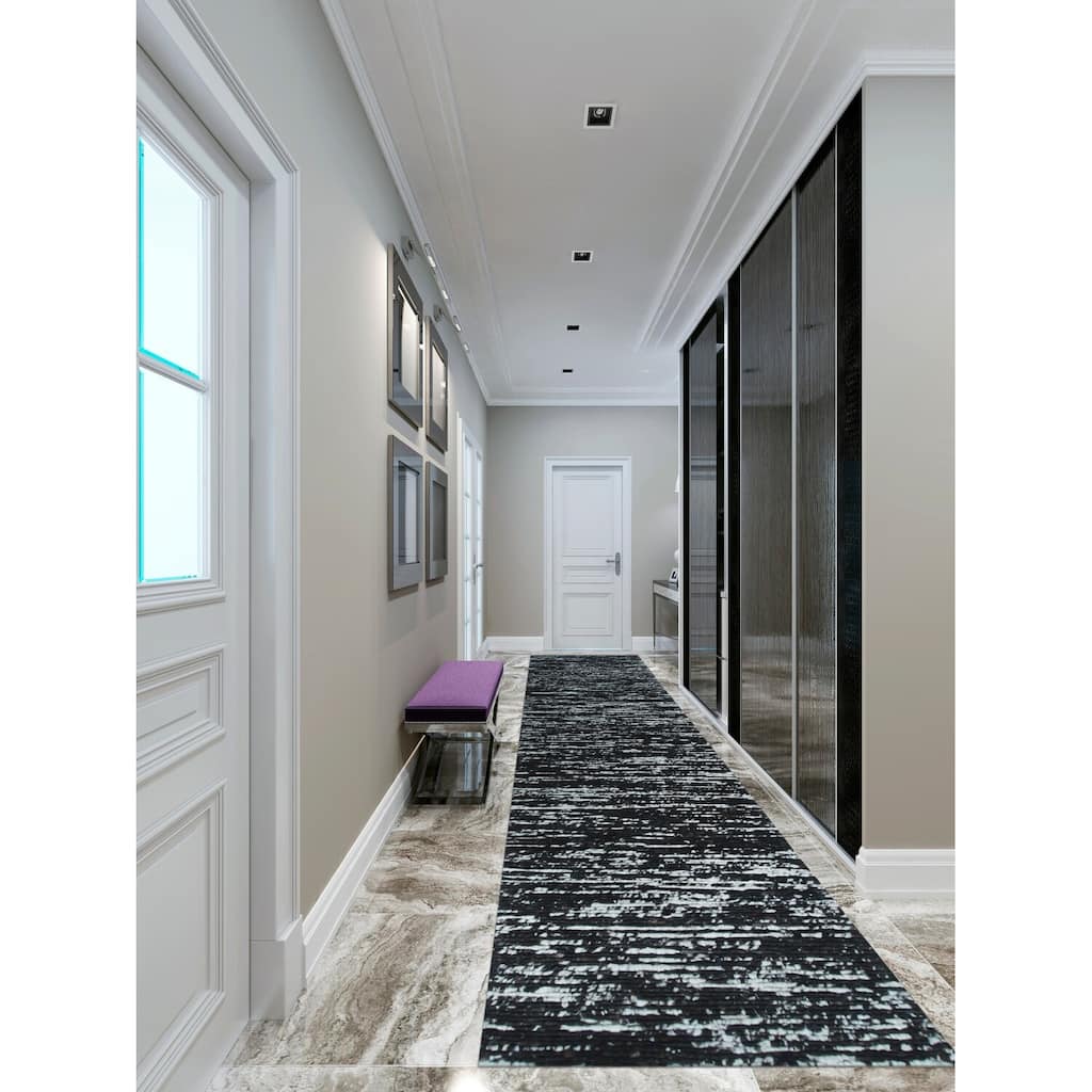 Black Hand-Knotted Wool Contemporary Natural Modern Wool Flat Area Rug, Stylish Soft Texture for Living Rooms - L