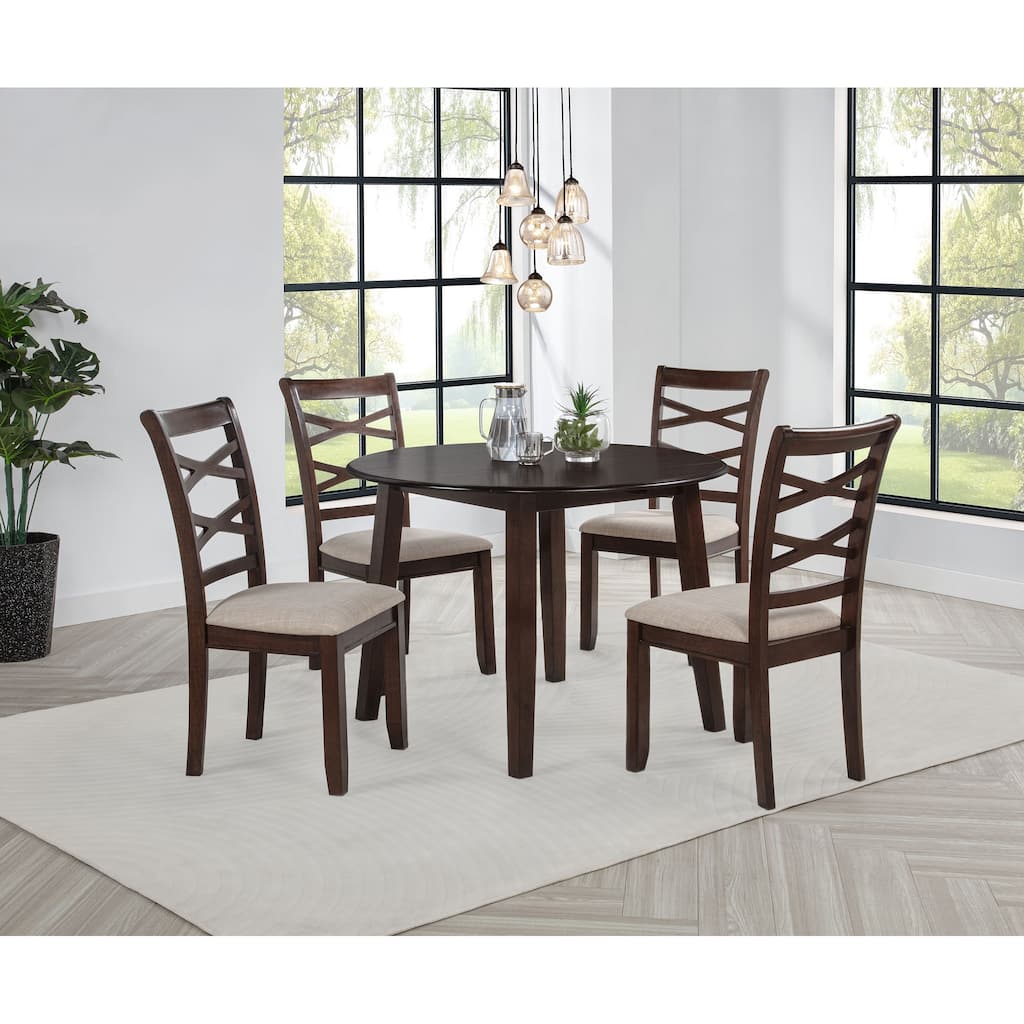 Barton 5-piece Round Wood Dining Table Set Dark Brown