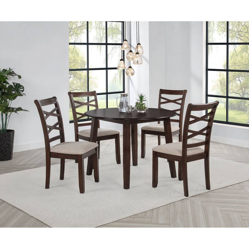Barton 5-piece Round Wood Dining Table Set Dark Brown