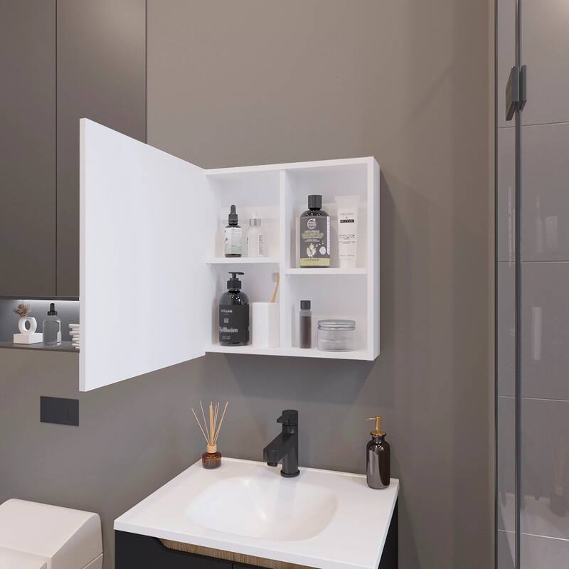 Wall-Mounted Medicine Cabinet with Mirror, Three Internal Shelves, and Black Finish for Bathroom or Bedroom