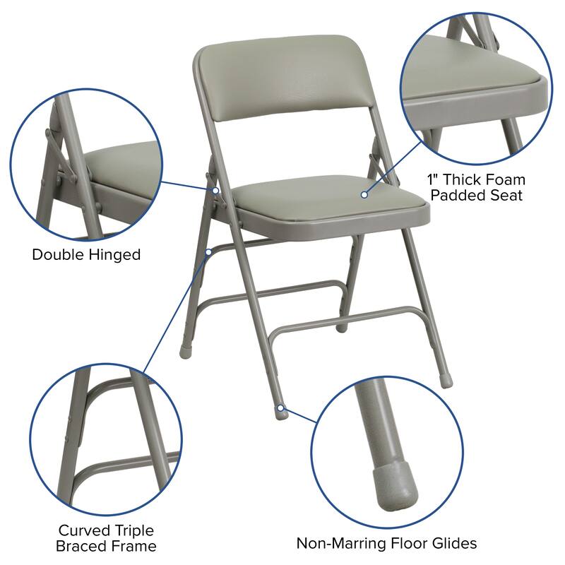 Set of 2 Metal Folding Chairs with Padded Seats