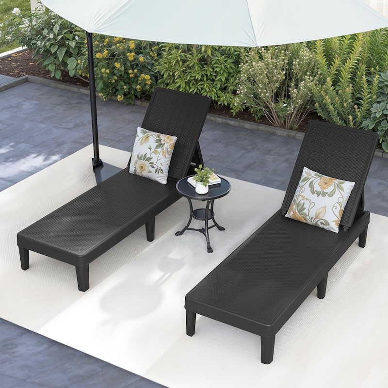 Outdoor Chaise Lounge Chairs (Set of 2) with Adjustable Backrest - Black Totem