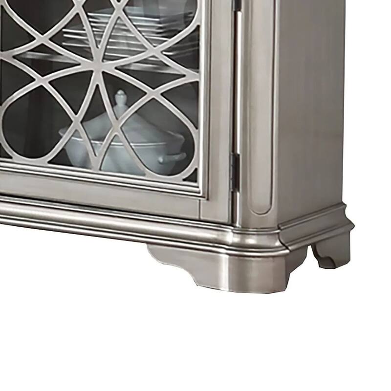 Garry Sideboard Buffet Console, 2 Drawers, Cabinets, Silver Wood, 56 Inch