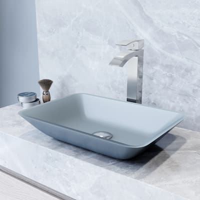 VIGO Blue Sottile MatteShell Vessel Bathroom Sink with Duris Bathroom Faucet and Pop-up Drain