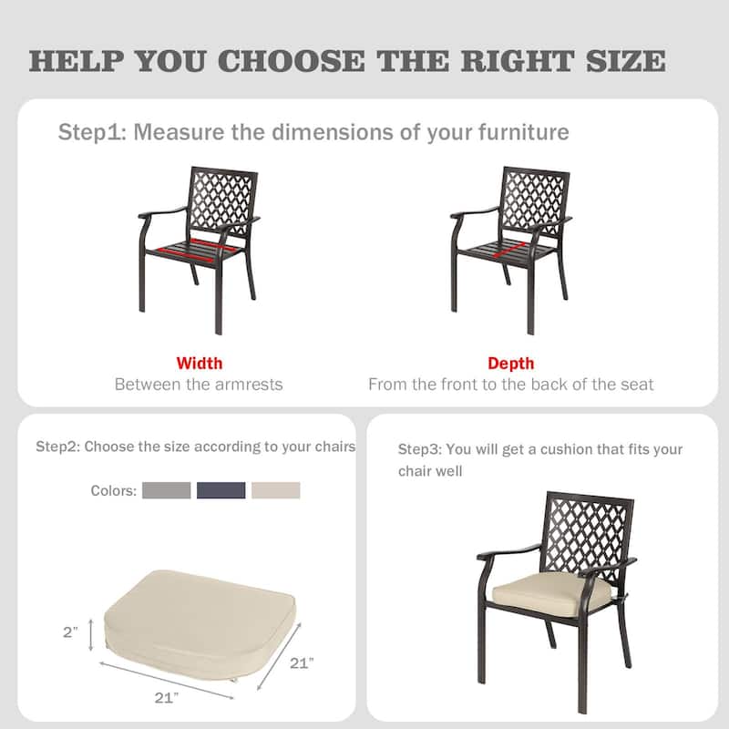 Aoodor Outdoor Chair Cushion, Soft, Fade-resistant Polyester Set of 2 - 21''x21''