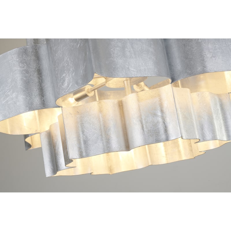 12-Light Antique Silver Leaf 3 Tier Metal Chandelier