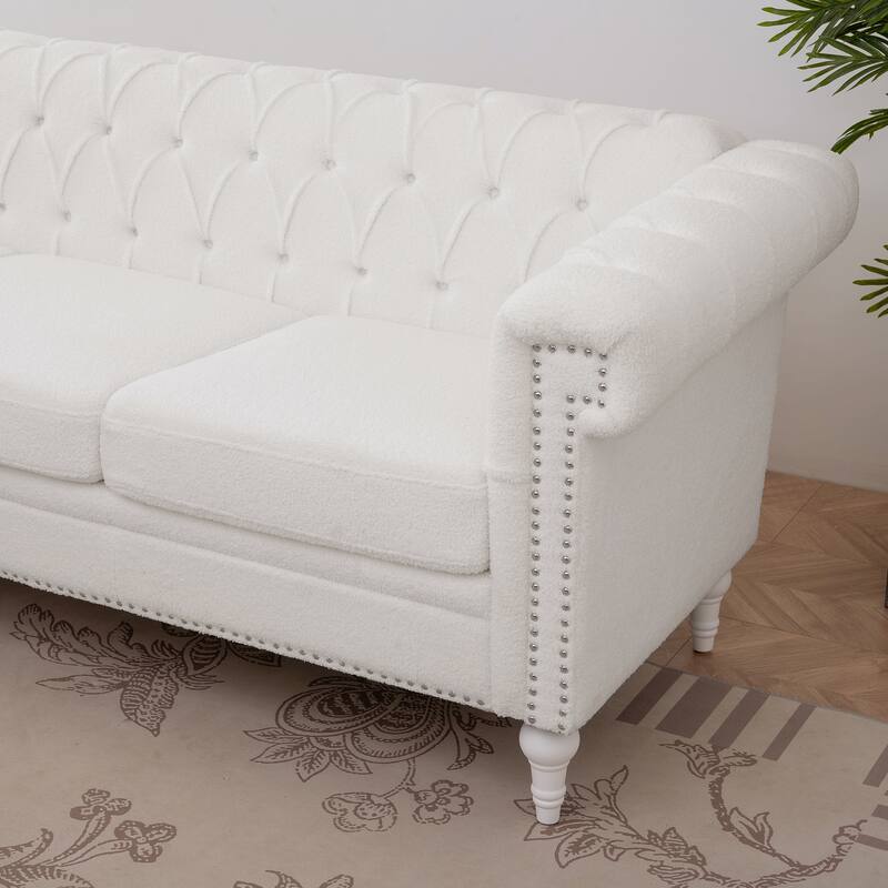 Modern Teddy Velvet Sofa with Birch Legs and Quilted Backrest, 660 lbs Capacity