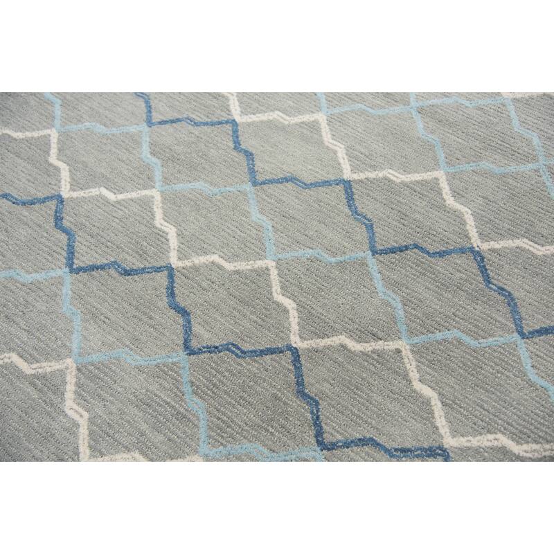 Alora Decor Cascade Blue, Grey, and Tan Medallion Hand-tufted Wool Rug