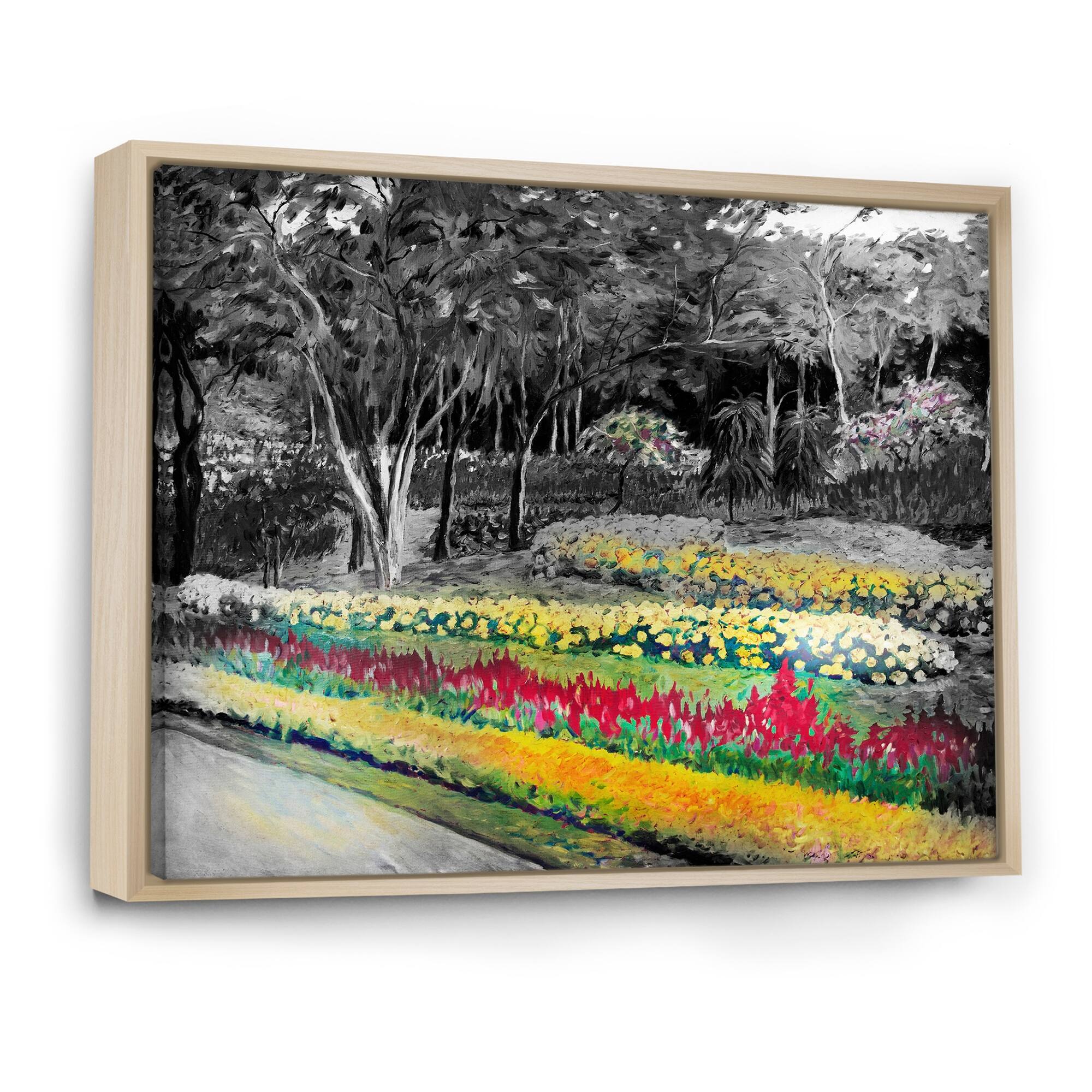 Designart "Green Garden In Black And White" Traditional Framed Canvas