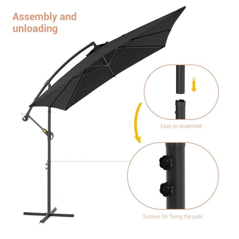 LIVOOSUN 8.2x8.2ft Offset Patio Umbrella Hanging Umbrella w/Steel Ribs