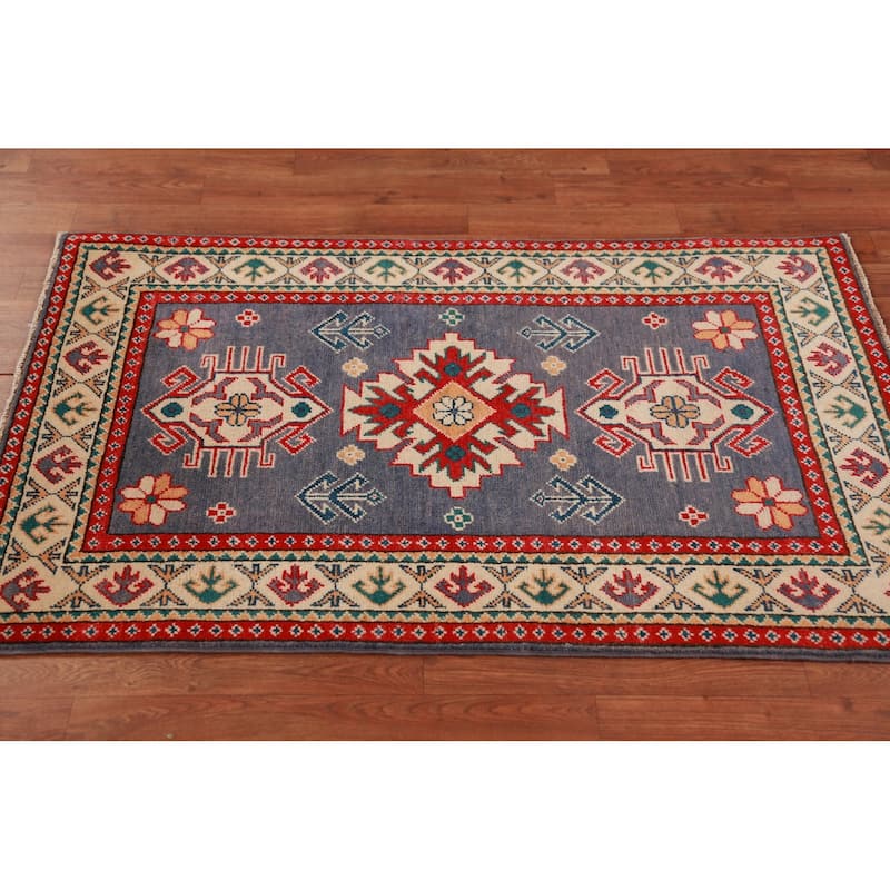 Blue Kazak Foyer Rug Oriental Traditional Handmade Wool Carpet - 2'8"x 4'1"