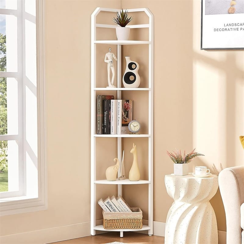 Corner Shelf - 11.02"D x 11.81"W x 62.4"H - white 5-Tier
