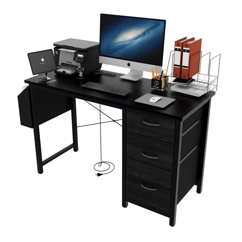 Office Desk Study Desk Company Computer Desk Game Table Vanity Table Home Desk with Power Outlet, 3 Drawers and Side Pocket