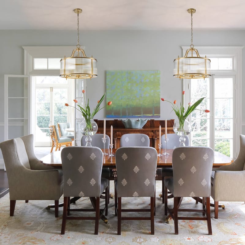 Modern Glam 5-Light Clear Ribbed Glass Drum Chandelier for Dining and Living Room - Gold