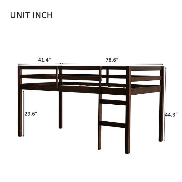 Wooden Low Height Twin Size Loft Bed with Ladder,Strengthened Slats,Kids Bed Design