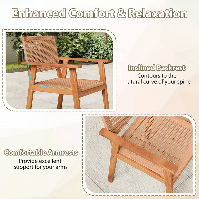 Gymax Acacia Wood Outdoor Dining Chairs Set of 4 w/Backrests &