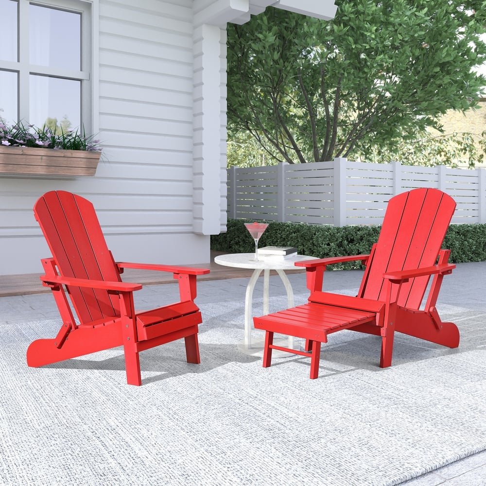 Hurley Folding Poly Adirondack Chair with Pull-out Ottoman (Set of 2)