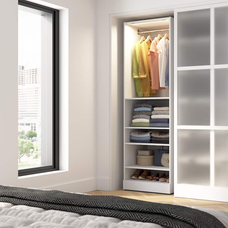 Bestar Florence 25W x 25D Closet System Tower with LED Light, Shelves - White