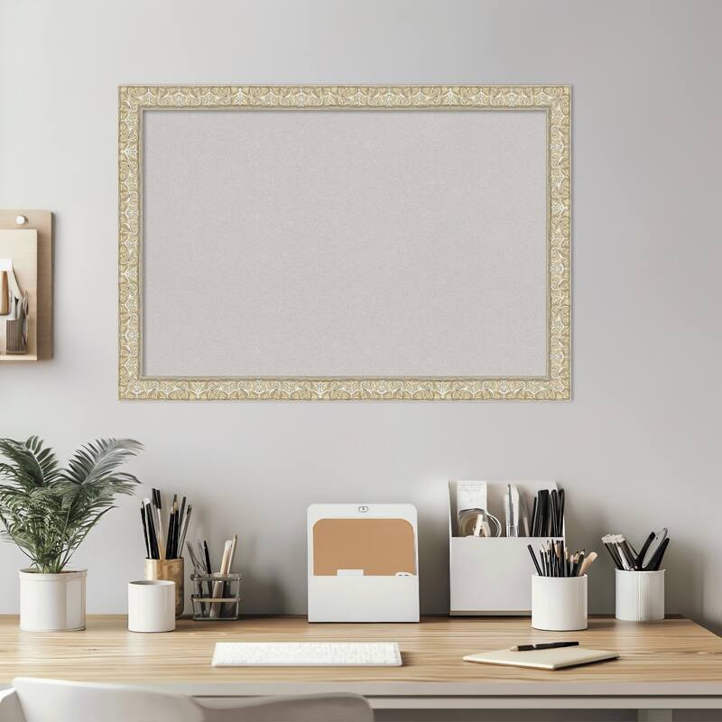 Lila Silver Wood Framed Cork Board - Bulletin Board, Organization Board, Pin Board