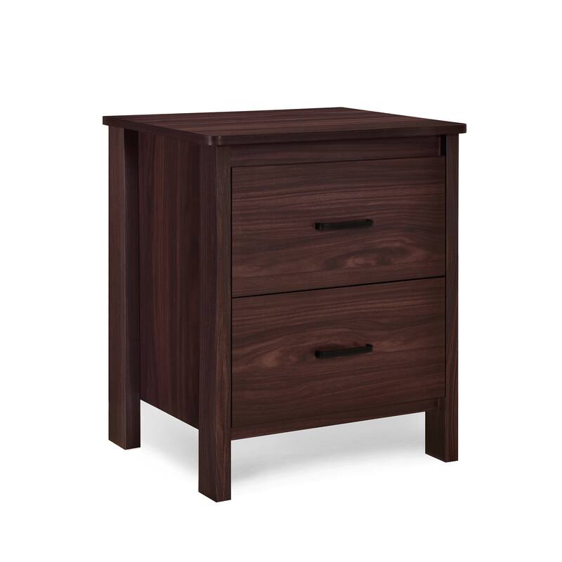 Faux Wood Finish Cupboard Cabinet, Bedroom Nightstand Living Room Display Cabinet with 2 Drawers, Chest Storage Side Bedside