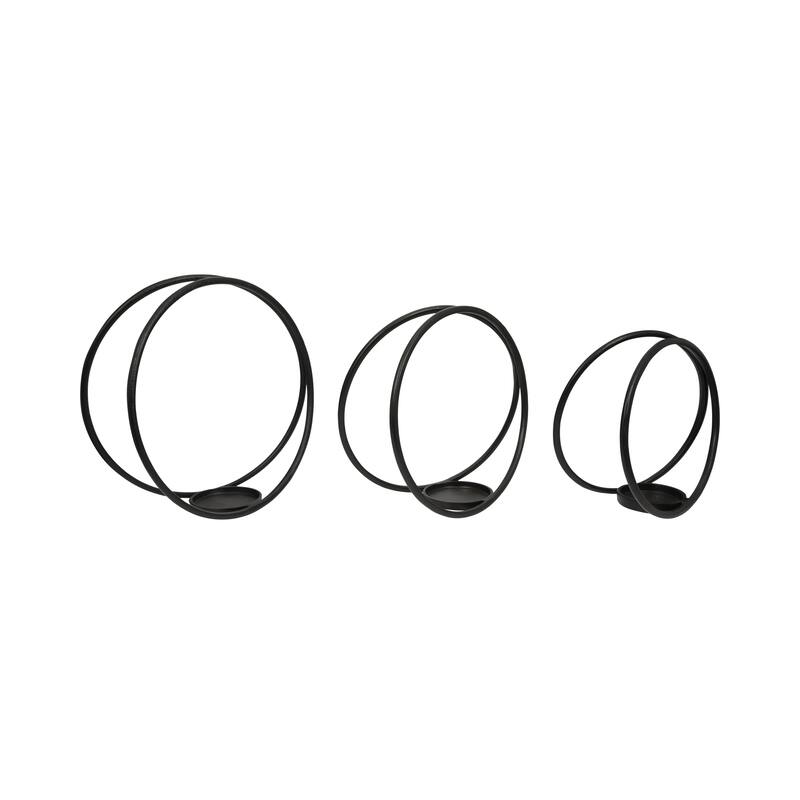Sagebrook Home Modern Round Metal Double Ring Candle Holder, Set of Three - 16" x 8" x 16" - 16" x 8" x 16"