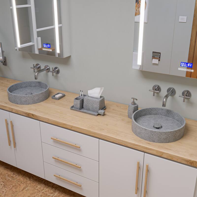 ALFI brand 7 Piece Solid Concrete Gray Matte Bathroom Accessory Set - Grey