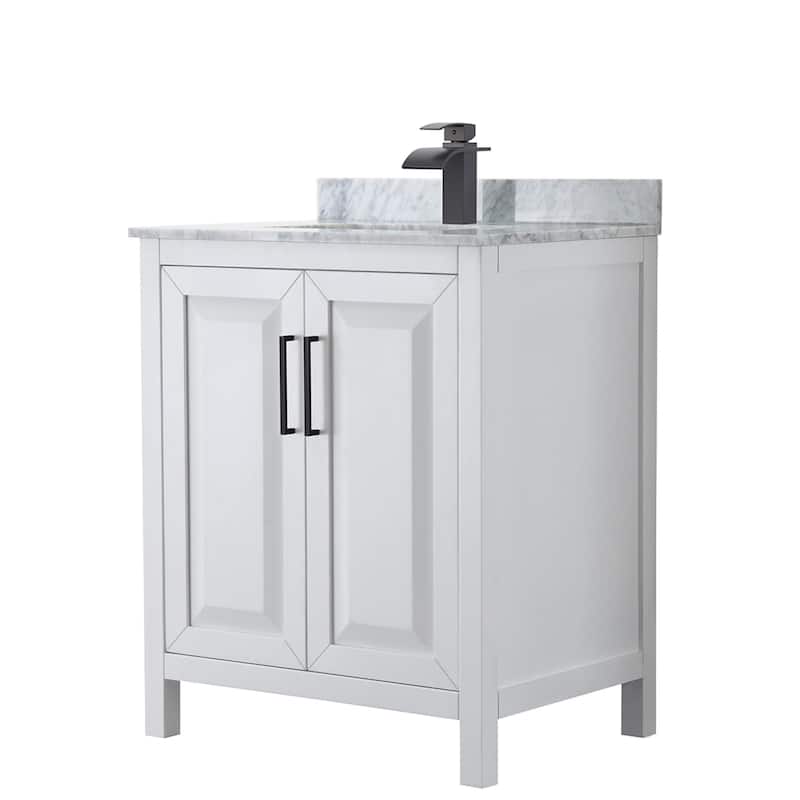 Wyndham Collection Daria 30" Free Standing Single Vanity Set with MDF - White / White Carrara Marble Top / Matte Black - Painted