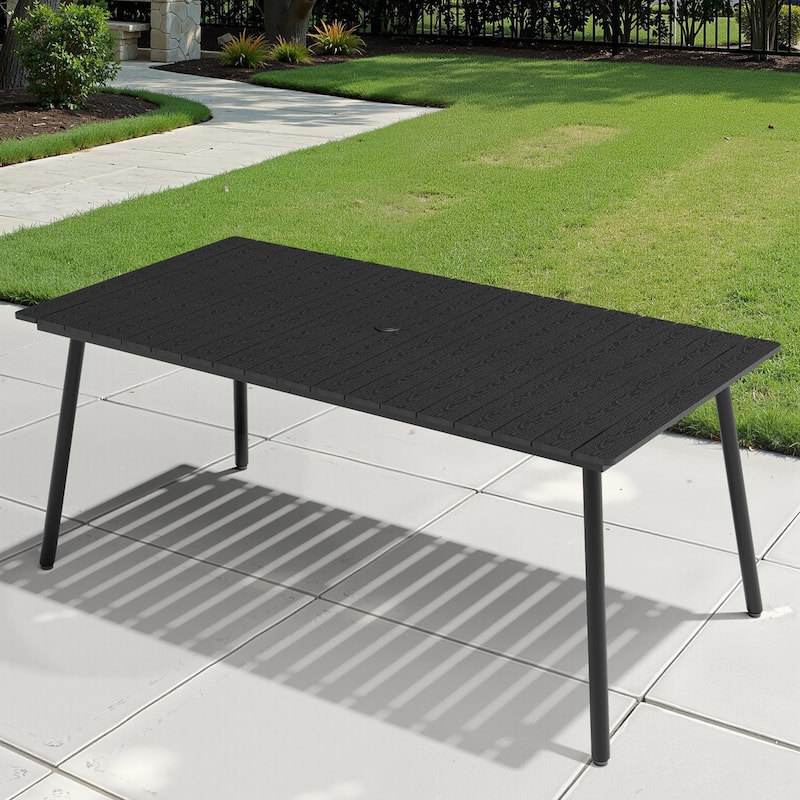 Crestlive Products Outdoor Rectangle Aluminum Dining Table with Umbrella Hole - Black - 70.87 inches long
