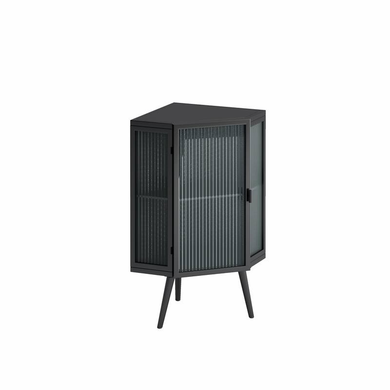 22.25" Floor Corner Cabinet with Glass Door & Adjustable Shelf