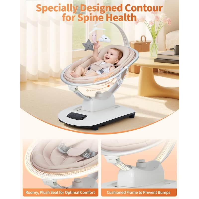 Electric Baby Swings for Infants to Toddler with 5 Motion Modes 5 Speeds, Kahki