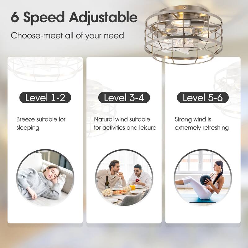 12" Low Profile Enclosed Cage Ceiling Fan with Light and Remote