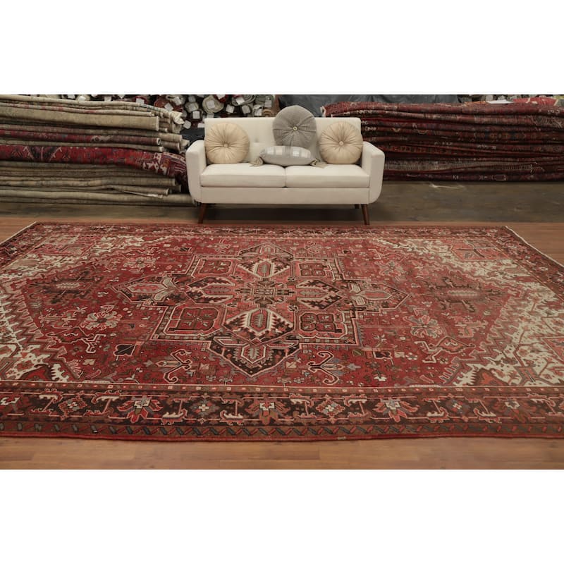 Hand Knotted Oriental 100% Wool Carpet Traditional Medallion Red Heriz Area Rug - 13' 4'' X 10' 0''